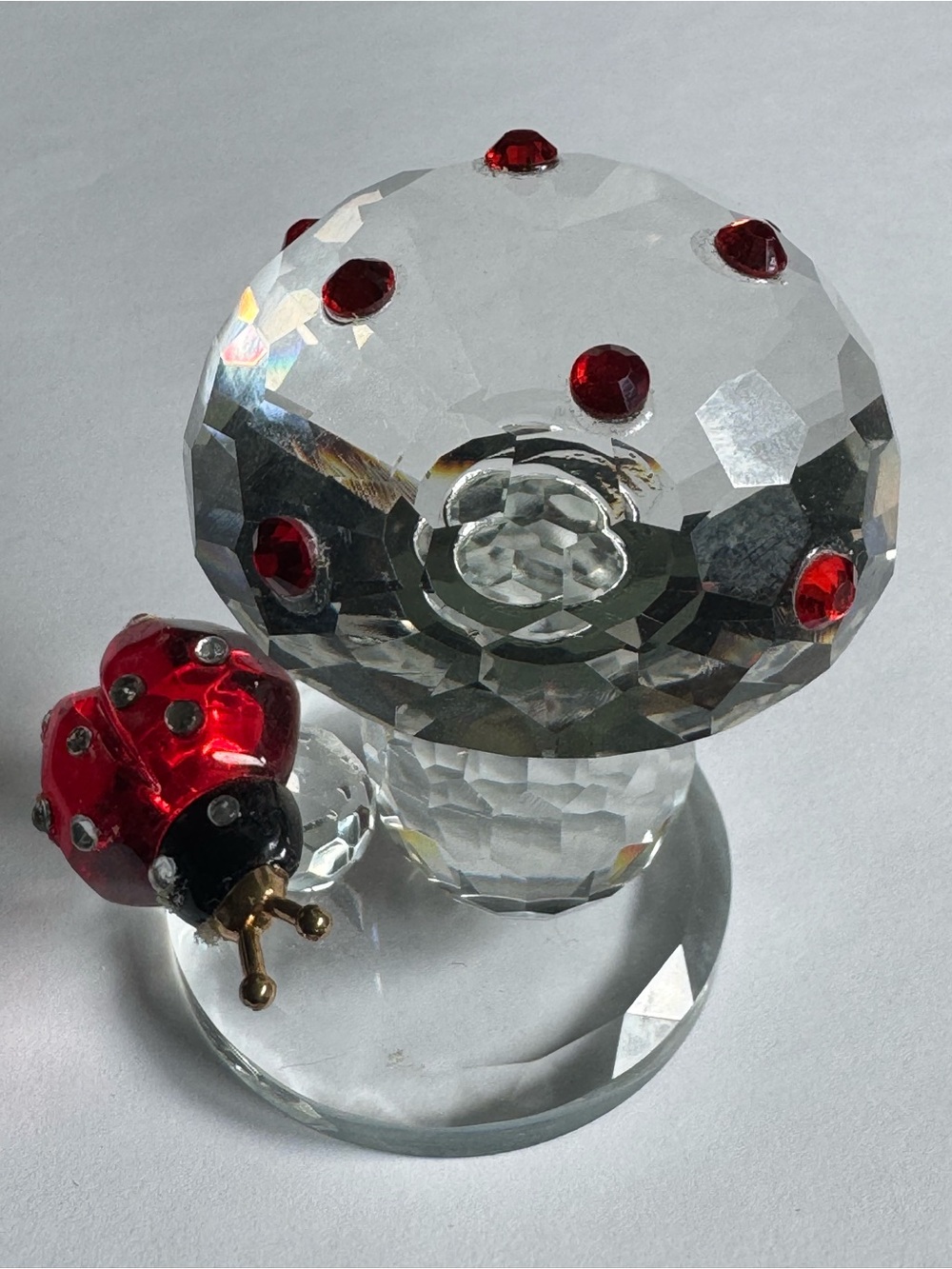 Crystal Mushroom Figurine with Red Accent Ladybug - Decorative Home Accent